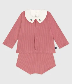 Petit Bateau Sets, Overalls & Latzhosen|Newborn*3-teiliges Newborn-Set aus Baumwolle und T-Shirt mit besticktem Kragen rosa ROSEWOOD/ MULTICO
