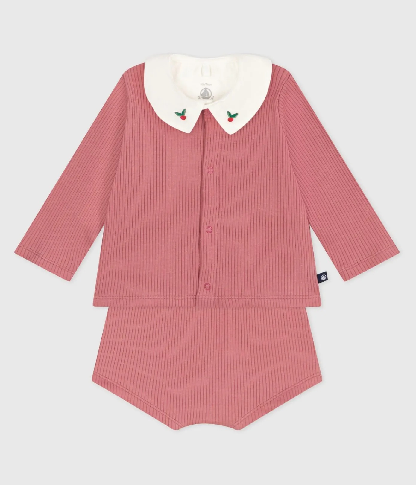 Petit Bateau Sets, Overalls & Latzhosen|Newborn*3-teiliges Newborn-Set aus Baumwolle und T-Shirt mit besticktem Kragen rosa ROSEWOOD/ MULTICO