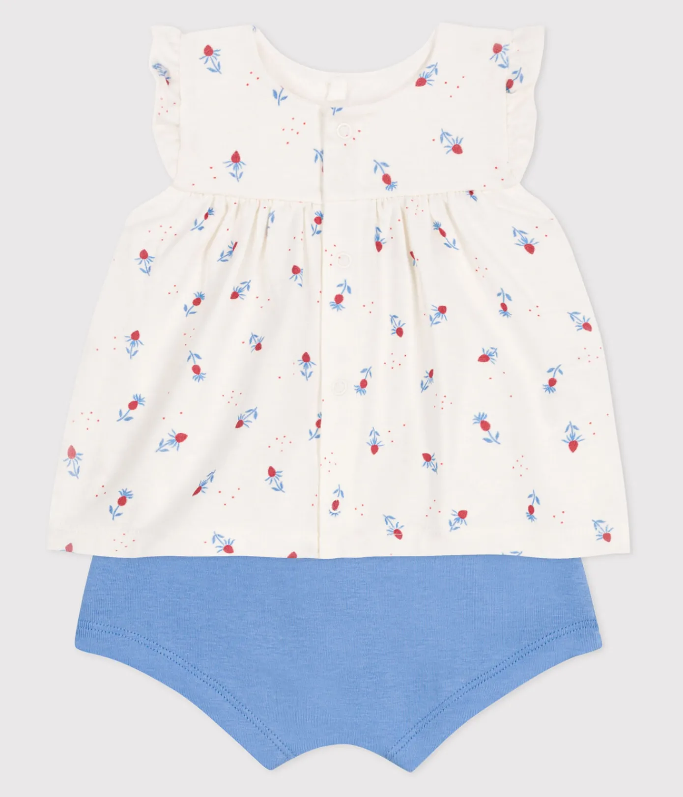 Petit Bateau Newborn|Sets, Overalls & Latzhosen*2-teiliges Newborn-Set aus Baumwolle mit Rüschenbluse weiss MARSHMALLOW/weiss MULTICO