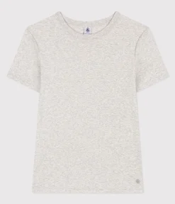 Petit Bateau Alle T-Shirts|Das Ikonische (Slim)*T-Shirt L’ICONIQUE aus Baumwolle mit rundem Ausschnitt für Damen grau BELUGA CHINE