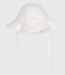 Petit Bateau Accessoires, Sonnenhüte, Caps*Unifarbener, gemusterter breitkrempiger Hut Baby/Mädchen weiss MARSHMALLOW