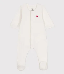 Petit Bateau Schlafanzüge, Strampler|Newborn*UNISEX-BODYJAMA AUS SAMT weiss MARSHMALLOW