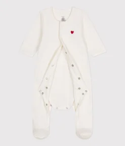 Petit Bateau Schlafanzüge, Strampler|Newborn*UNISEX-BODYJAMA AUS SAMT weiss MARSHMALLOW
