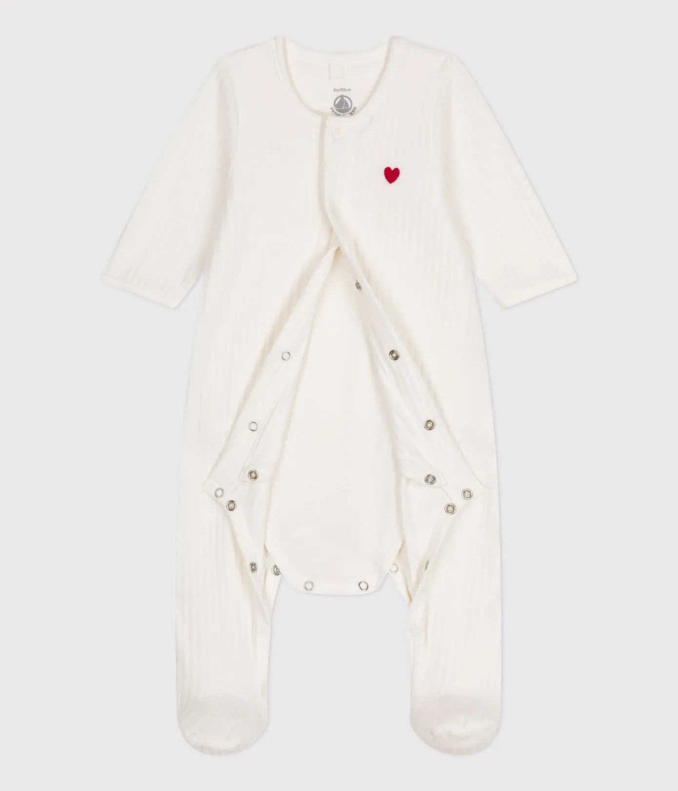 Petit Bateau Schlafanzüge, Strampler|Newborn*UNISEX-BODYJAMA AUS SAMT weiss MARSHMALLOW