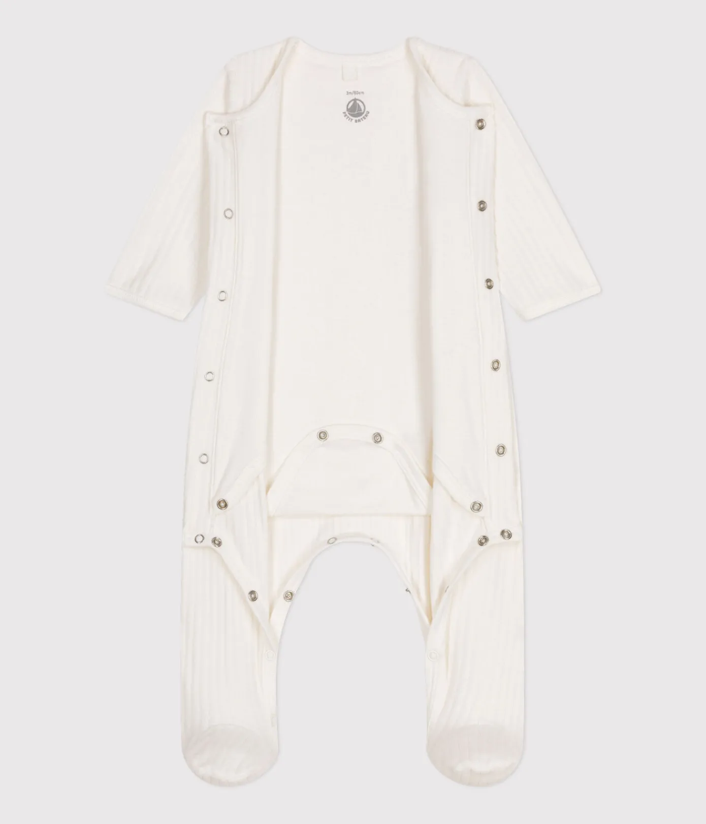 Petit Bateau Schlafanzüge, Strampler|Newborn*UNISEX-BODYJAMA AUS SAMT weiss MARSHMALLOW
