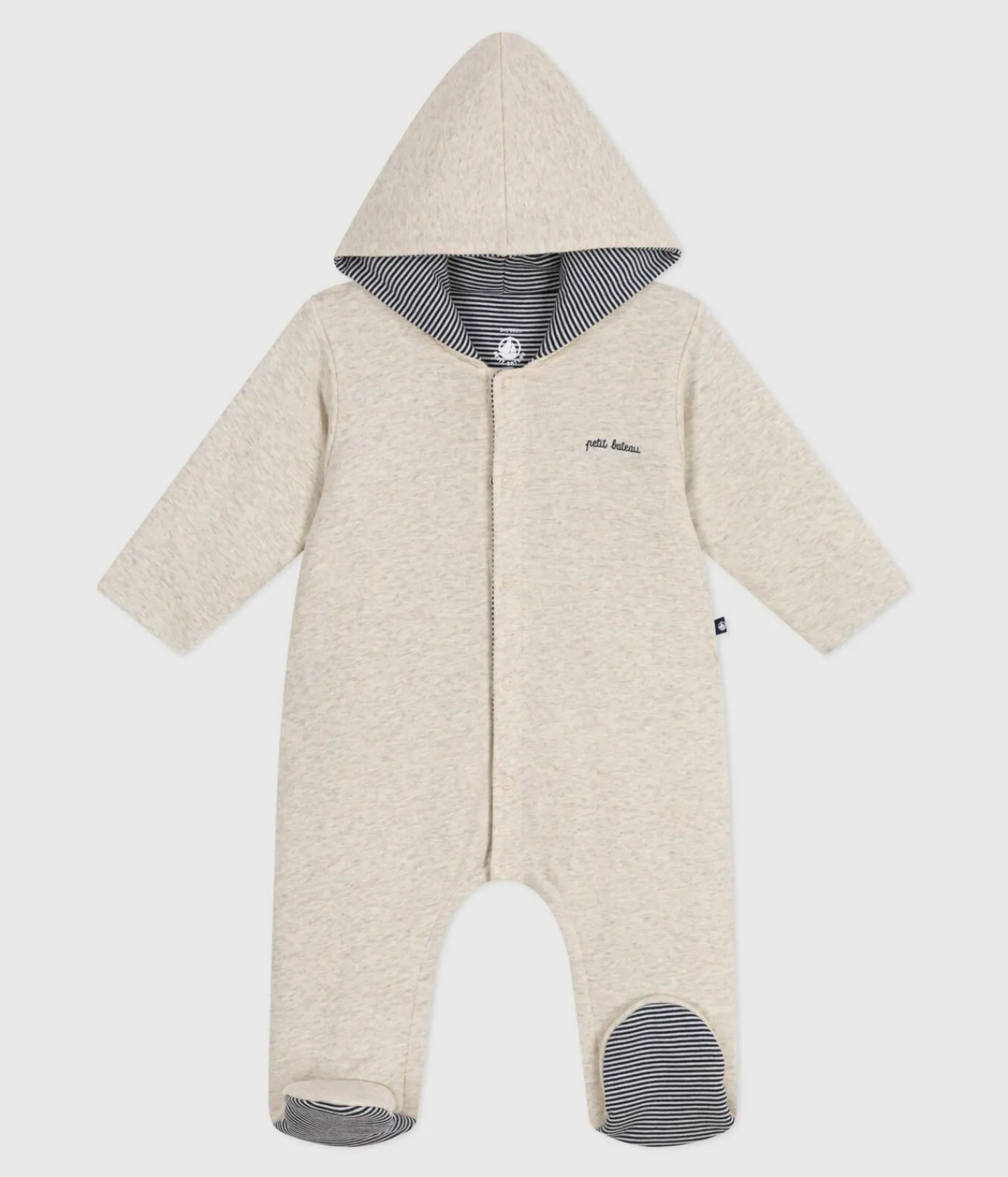 Petit Bateau Sets, Overalls & Latzhosen|Newborn*Wattierter Baby-Overall mit Kapuze und Füßchen, einfarbig beige MONTELIMAR CHINE