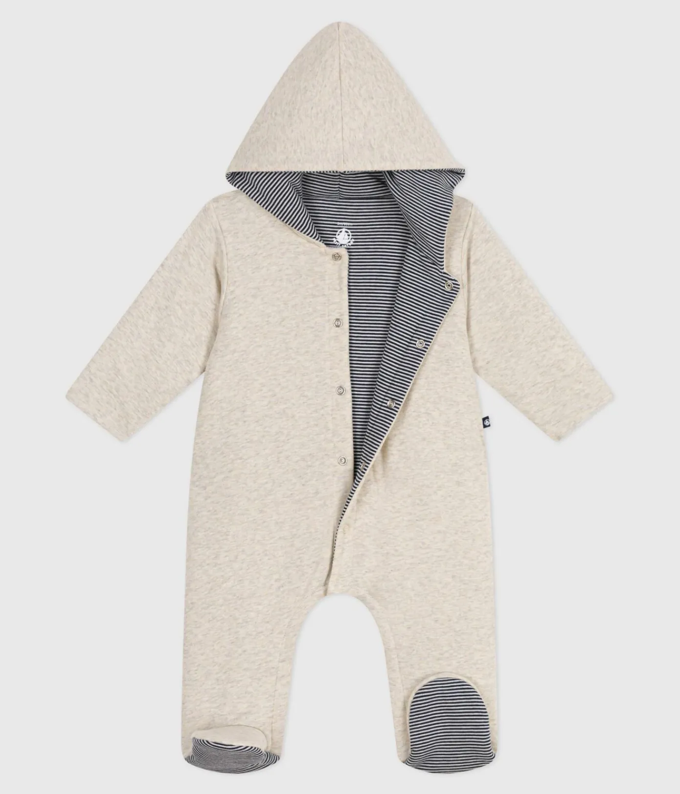 Petit Bateau Sets, Overalls & Latzhosen|Newborn*Wattierter Baby-Overall mit Kapuze und Füßchen, einfarbig beige MONTELIMAR CHINE