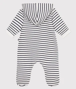 Petit Bateau Sets, Overalls & Latzhosen|Newborn*Wattierter Strampler mit Kapuze und Füßchen im Matrosen-Look. weiss MARSHMALLOW/blau SMOKING