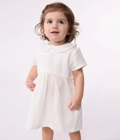 Petit Bateau Kleider*Weißes Baby-Kleid und Bloomer aus Baumwolle mit Lochstickereien weiss ECUME