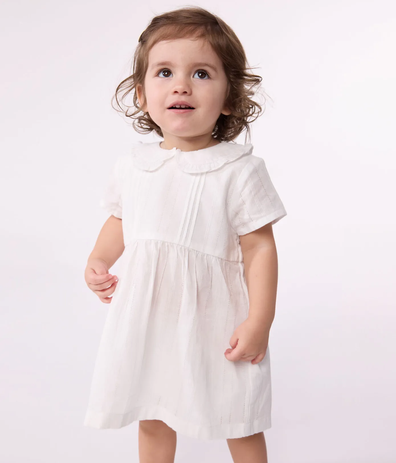 Petit Bateau Kleider*Weißes Baby-Kleid und Bloomer aus Baumwolle mit Lochstickereien weiss ECUME