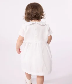 Petit Bateau Kleider*Weißes Baby-Kleid und Bloomer aus Baumwolle mit Lochstickereien weiss ECUME
