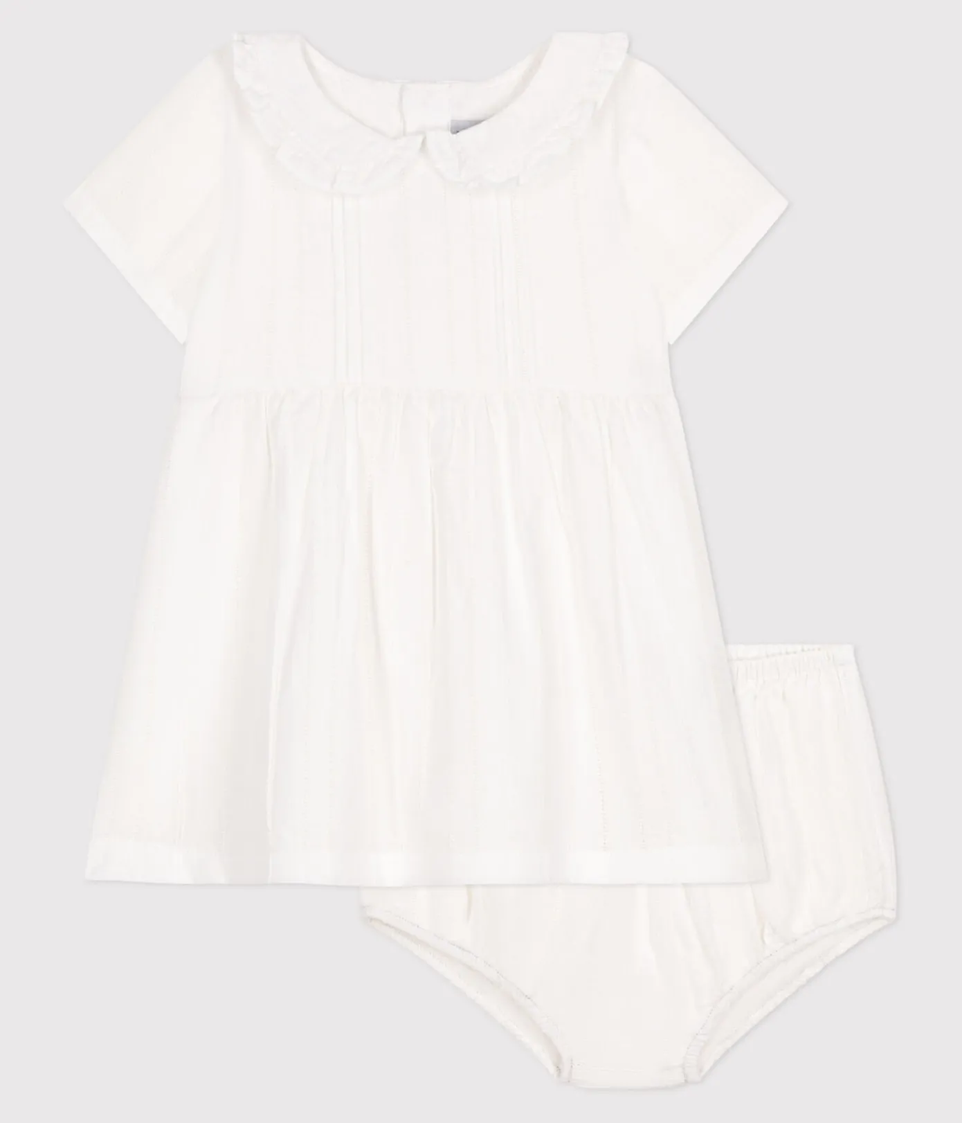 Petit Bateau Kleider*Weißes Baby-Kleid und Bloomer aus Baumwolle mit Lochstickereien weiss ECUME