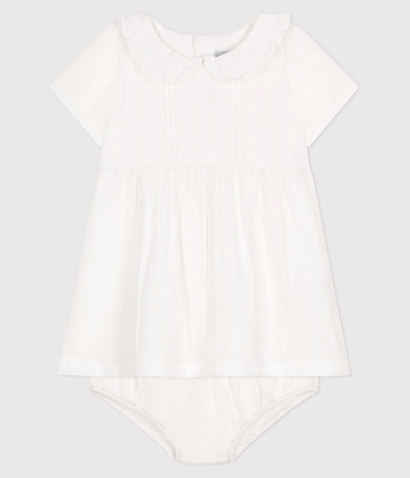Petit Bateau Kleider*Weißes Baby-Kleid und Bloomer aus Baumwolle mit Lochstickereien weiss ECUME