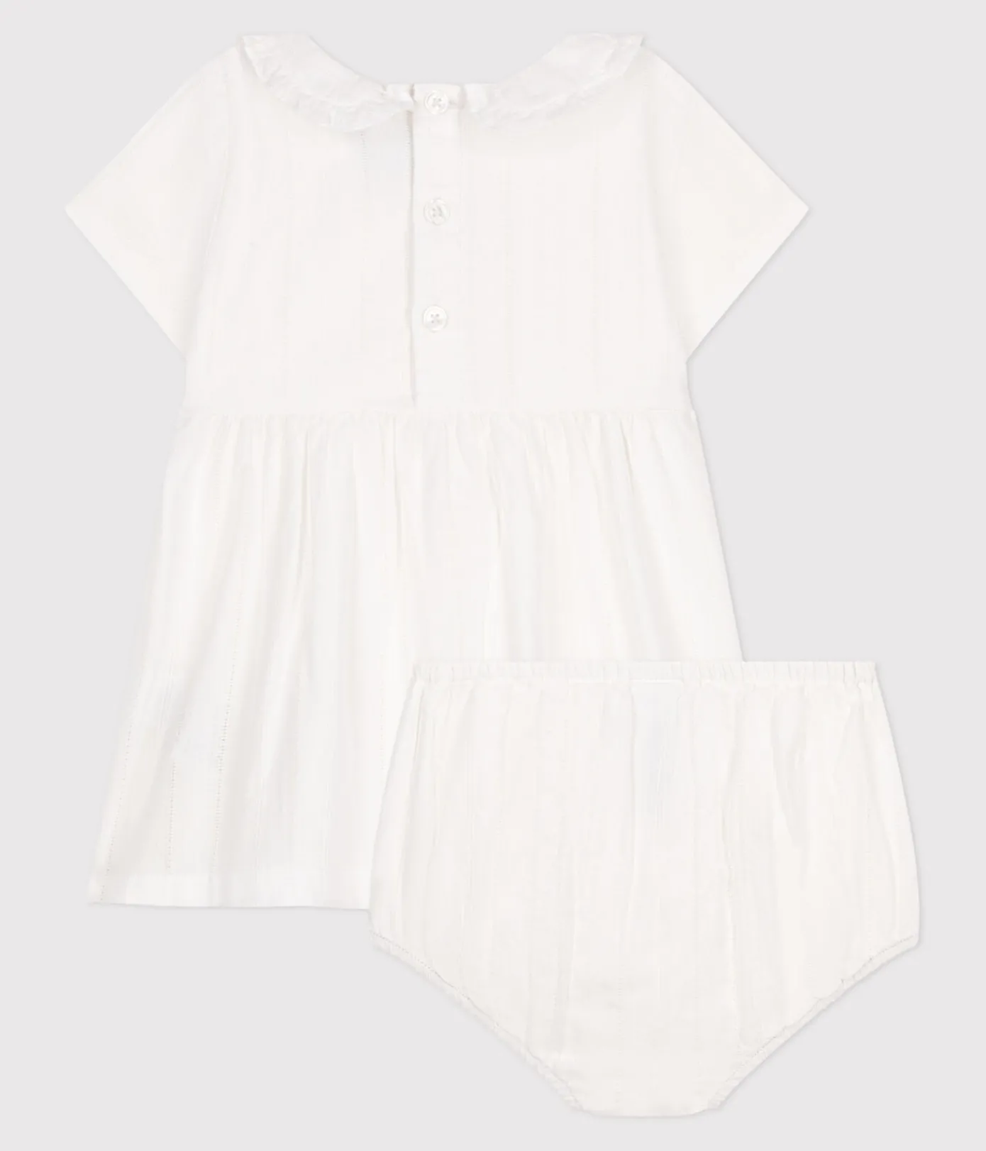 Petit Bateau Kleider*Weißes Baby-Kleid und Bloomer aus Baumwolle mit Lochstickereien weiss ECUME