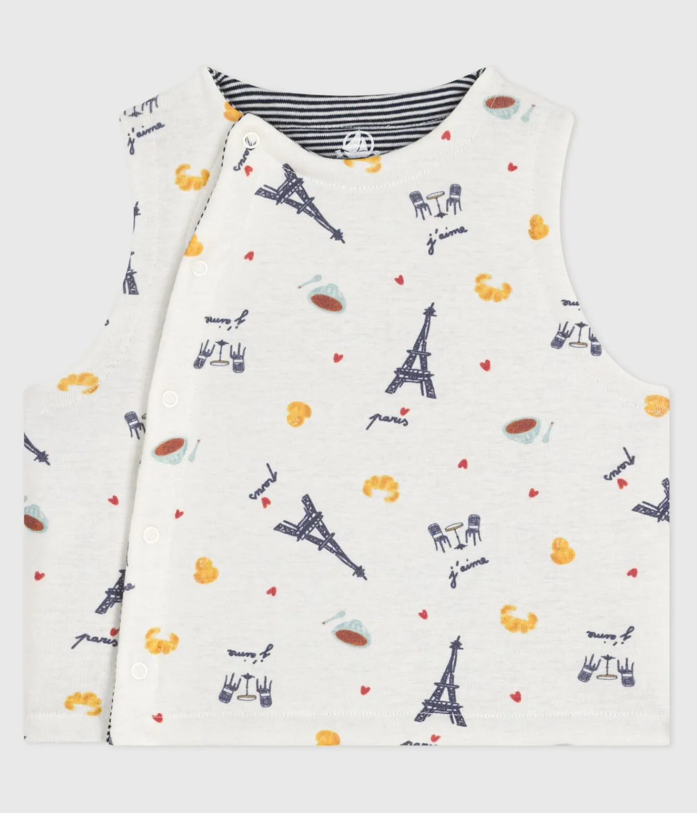 Petit Bateau Pullover, Cardigans*Wendbare Baby-Weste aus bedruckter Baumwolle MARSHMALLOW/ ADRIATIC