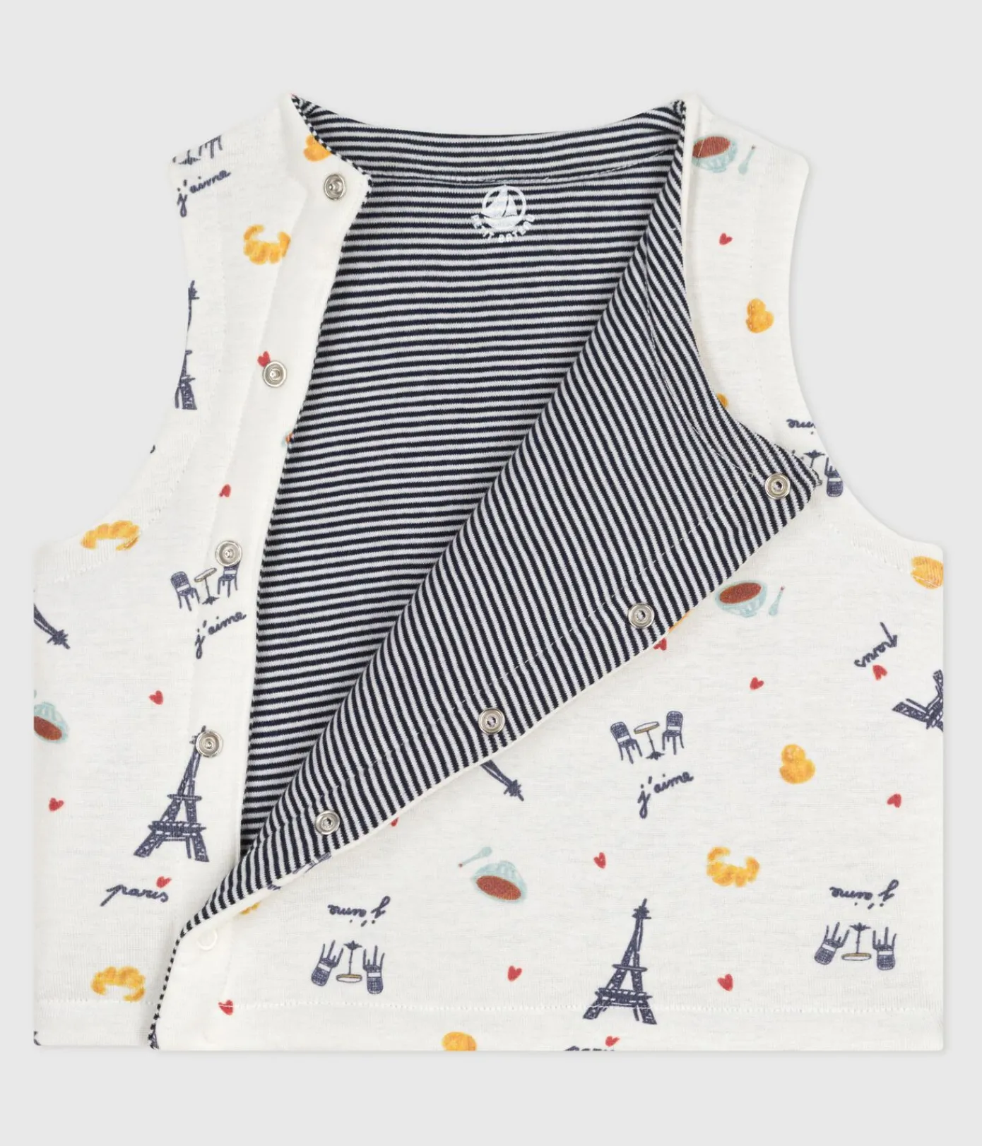 Petit Bateau Pullover, Cardigans*Wendbare Baby-Weste aus bedruckter Baumwolle MARSHMALLOW/ ADRIATIC