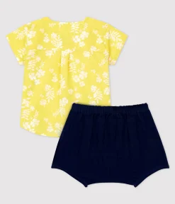 Petit Bateau Sets, Overalls & Latzhosen|Newborn*Zweiteiliges Baby-Set aus Bio-Popeline mit Hawaiimuster gelb ORGE/weiss MARSHMALLOW