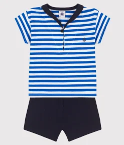 Petit Bateau Sets, Overalls & Latzhosen*Zweiteiliges Baby-Set aus Baumwolle, T-Shirt mit Matrosenkragen blau PORCELANA/ SMOKING