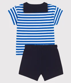 Petit Bateau Sets, Overalls & Latzhosen*Zweiteiliges Baby-Set aus Baumwolle, T-Shirt mit Matrosenkragen blau PORCELANA/ SMOKING