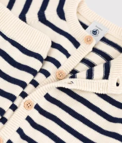 Petit Bateau Sets, Overalls & Latzhosen|Newborn*Zweiteiliges Baby-Set aus Woll- und Baumwoll-Strick mit Marinestreifen weiss AVALANCHE/blau SMOKING